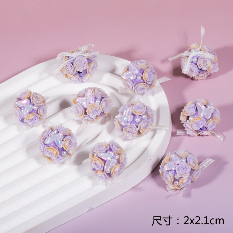 Wholesale 3PCS/Pack Butterfly rose flower ball through hole versatile loose beads DIY beaded mobile phone chain bag trailer hanging accessories